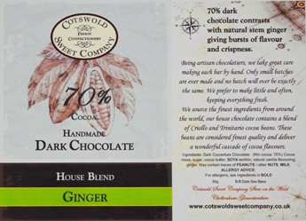 Handmade 70% Dark Chocolate Ginger Bar